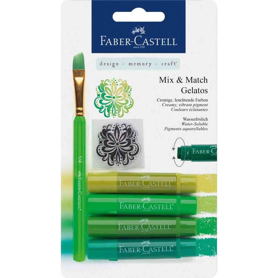 Faber-Castell - Ceras acuarelables Gelatos tonos verdes, 6 piezas