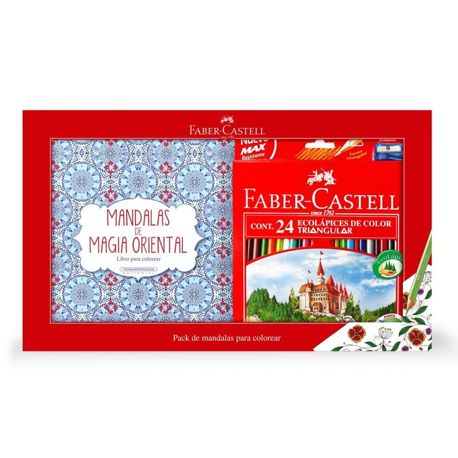 Faber-Castell - Pack mandala Magia Oriental + estuche de colores x 24
