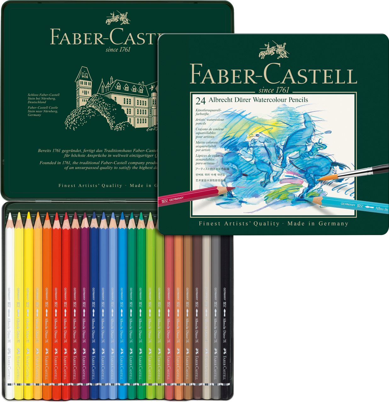 Faber-Castell - Estuche de metal con 24 lápices acuarelables Albrecht Dürer