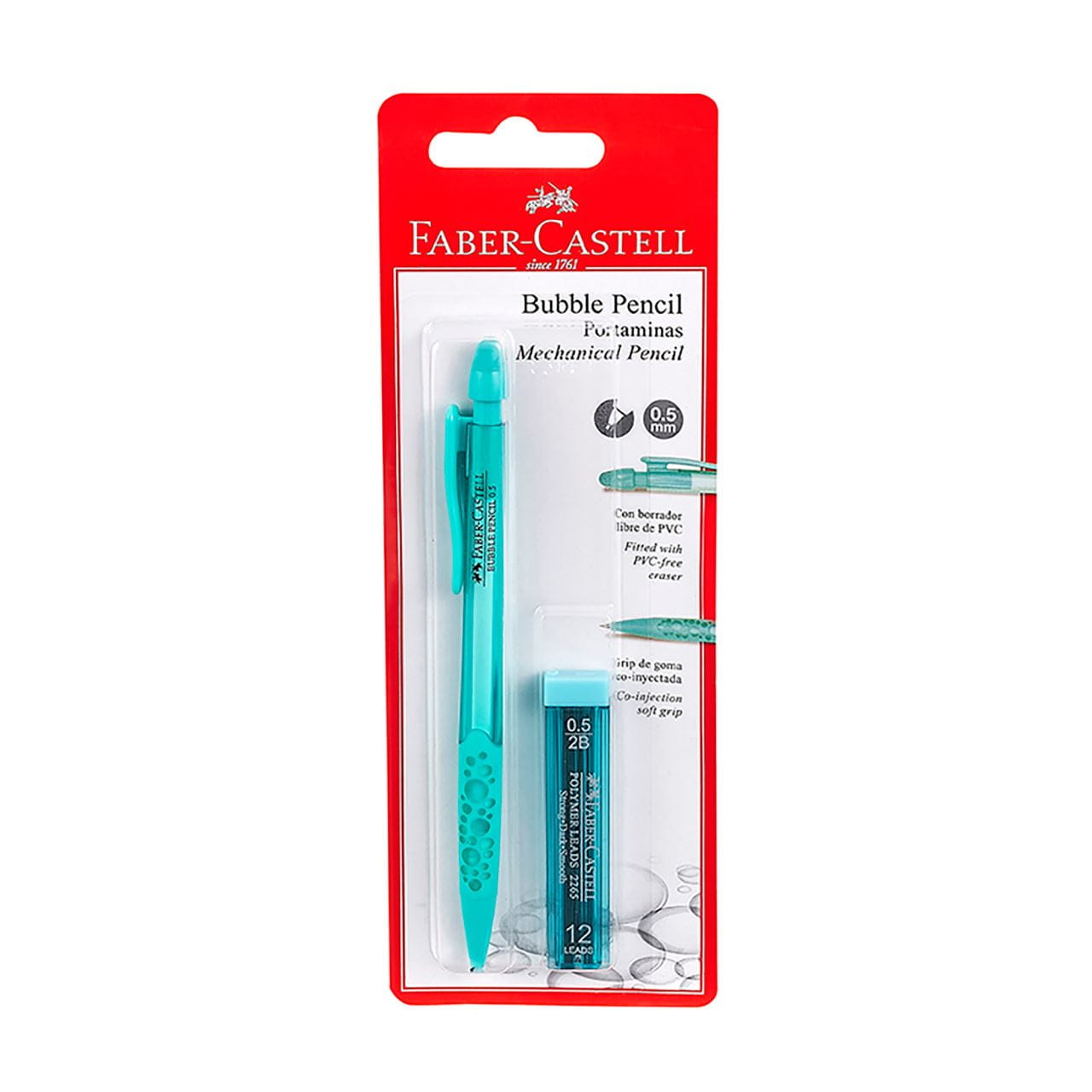 Faber-Castell - Portaminas bubble pencil 0,5 verde + minas blíster x1