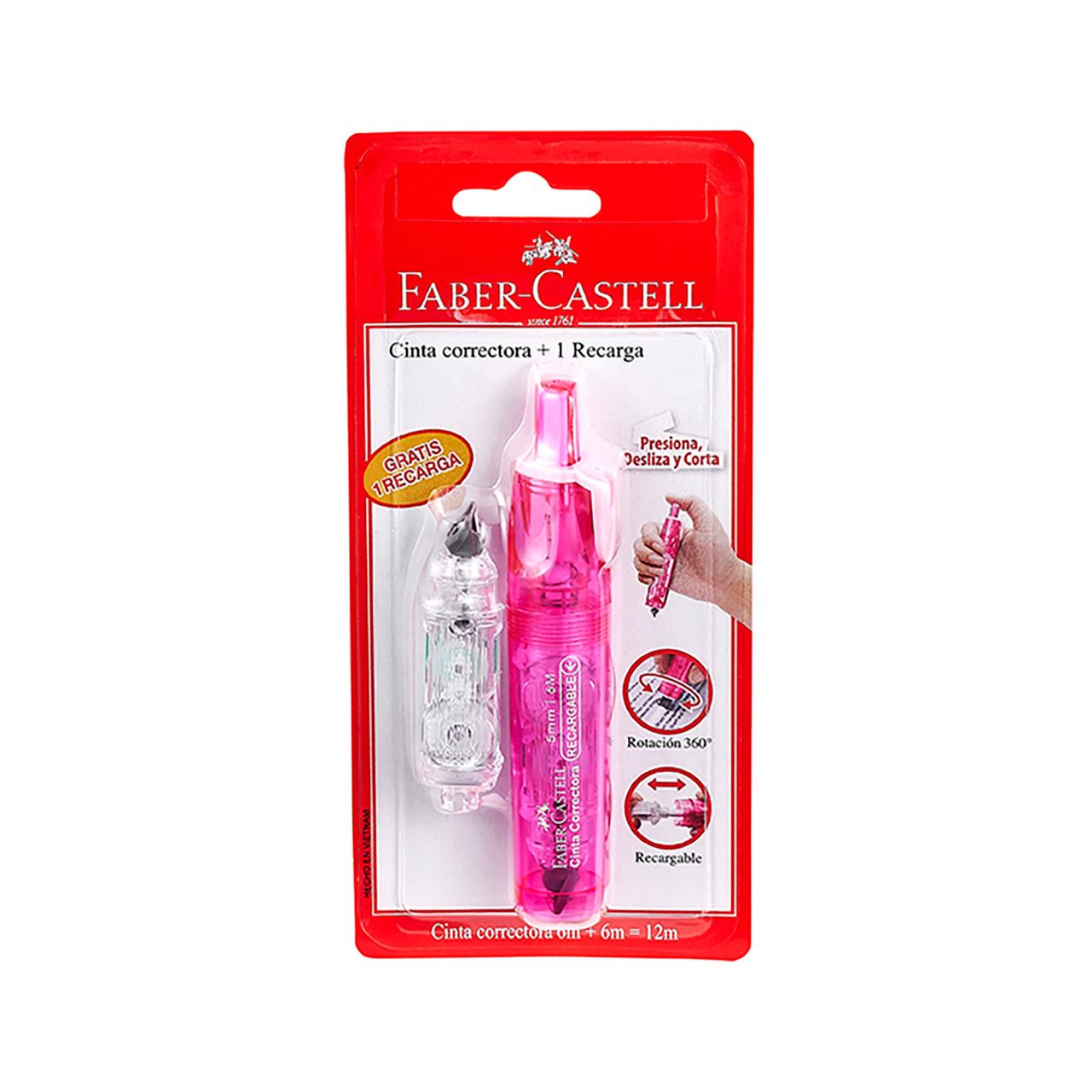 Faber-Castell - Cinta correctora retráctil rosa + 1 recarga