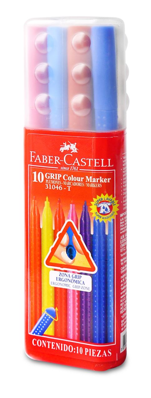 Faber-Castell - Plumones Grip estuche triangular x 10