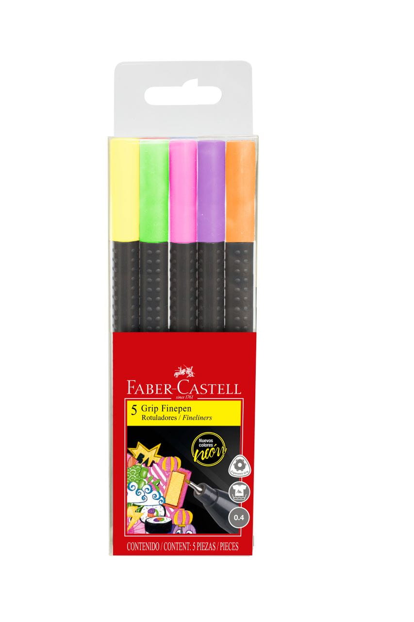 Faber-Castell - Tiralíneas Grip Finepen estuche colores neón x5