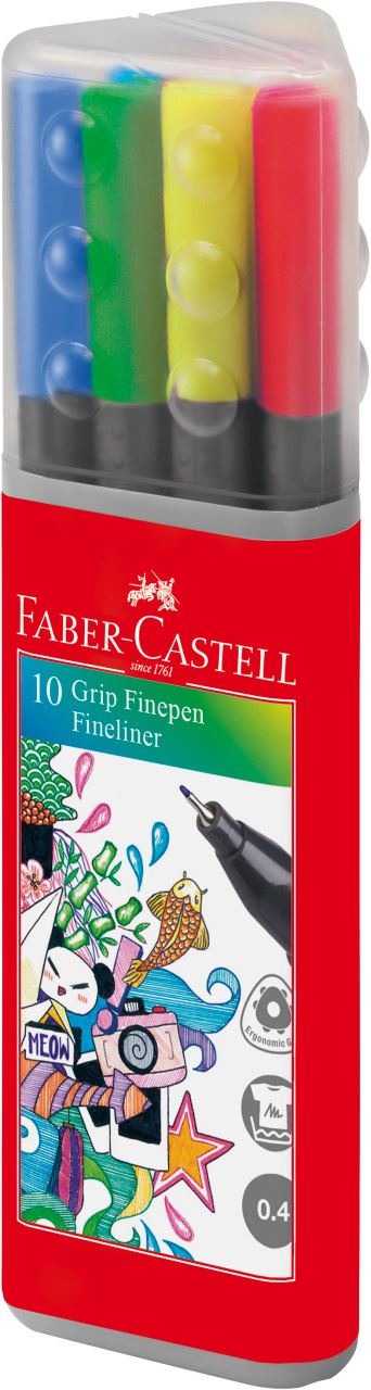 Faber-Castell - Marcador Grip Finepen 0.4 30460T estuche triangular x10