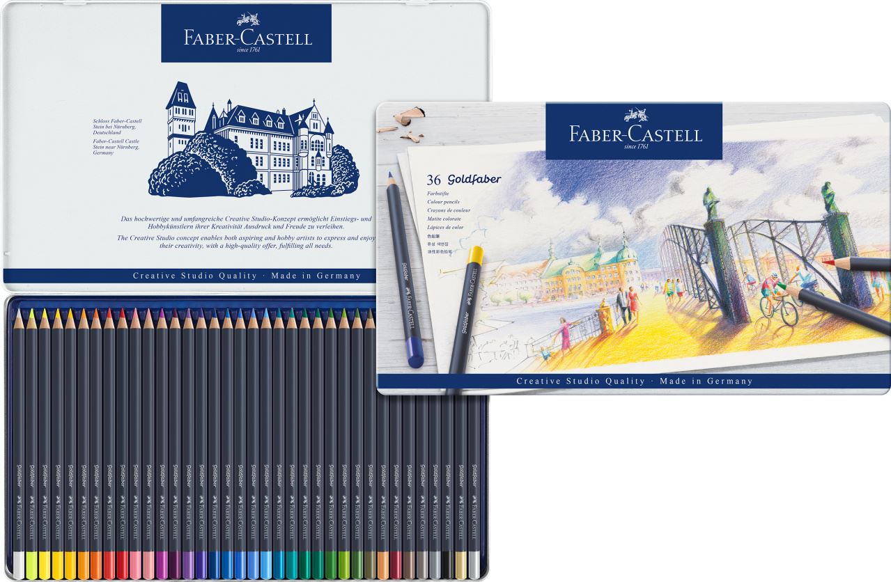 Faber-Castell - Estuche de metal con 36 lápices de color Goldfaber
