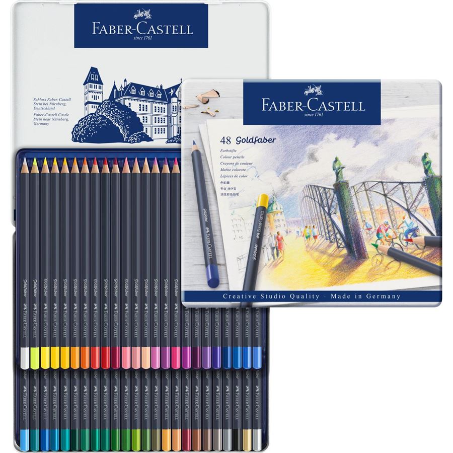 Faber-Castell - Estuche de metal con 48 lápices de color Goldfaber