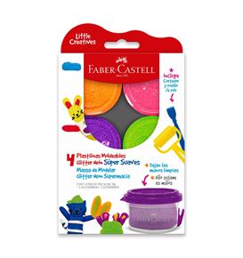 Faber-Castell - Plastilinas moldeables súper suaves estuche x4 glitter neón