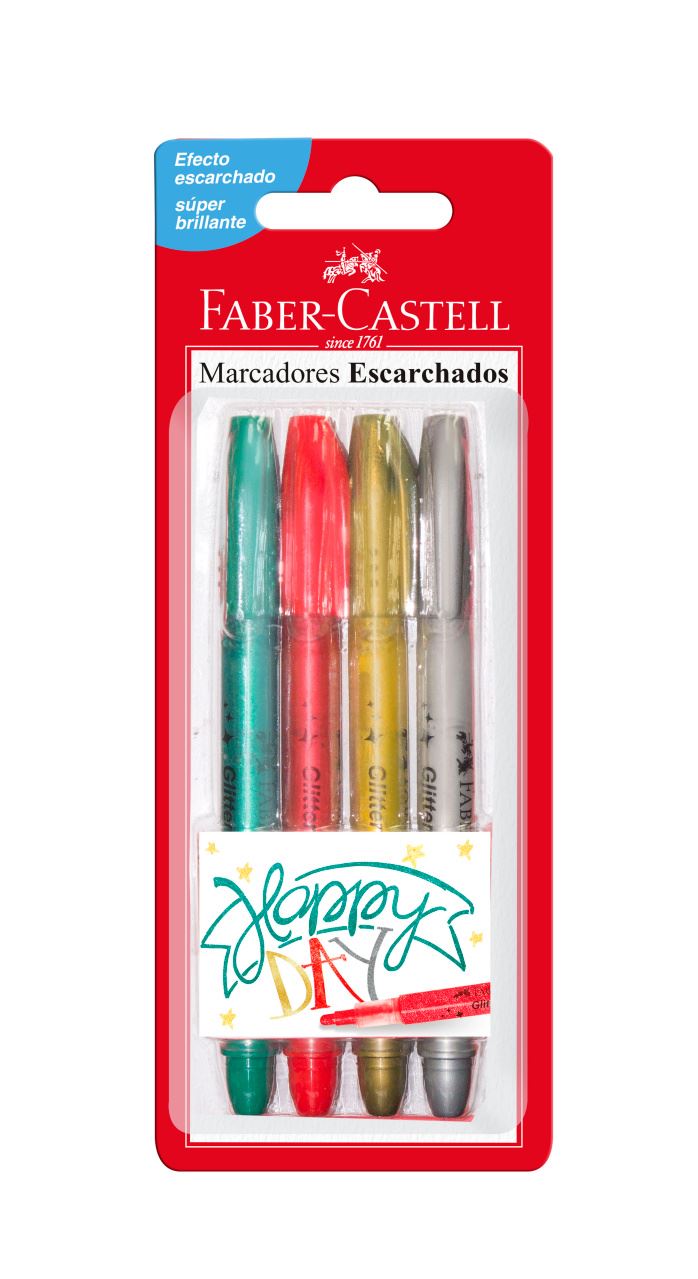 Faber-Castell - Marcador escarchado ve, ro, do, pl bl x4