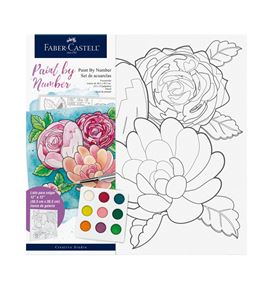 Faber-Castell - Lienzo para pintar por números Floral + 9 acuarelas