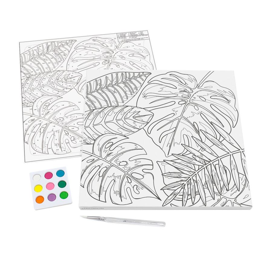 Faber-Castell - Lienzo para pintar por números Tropical + 9 acuarelas