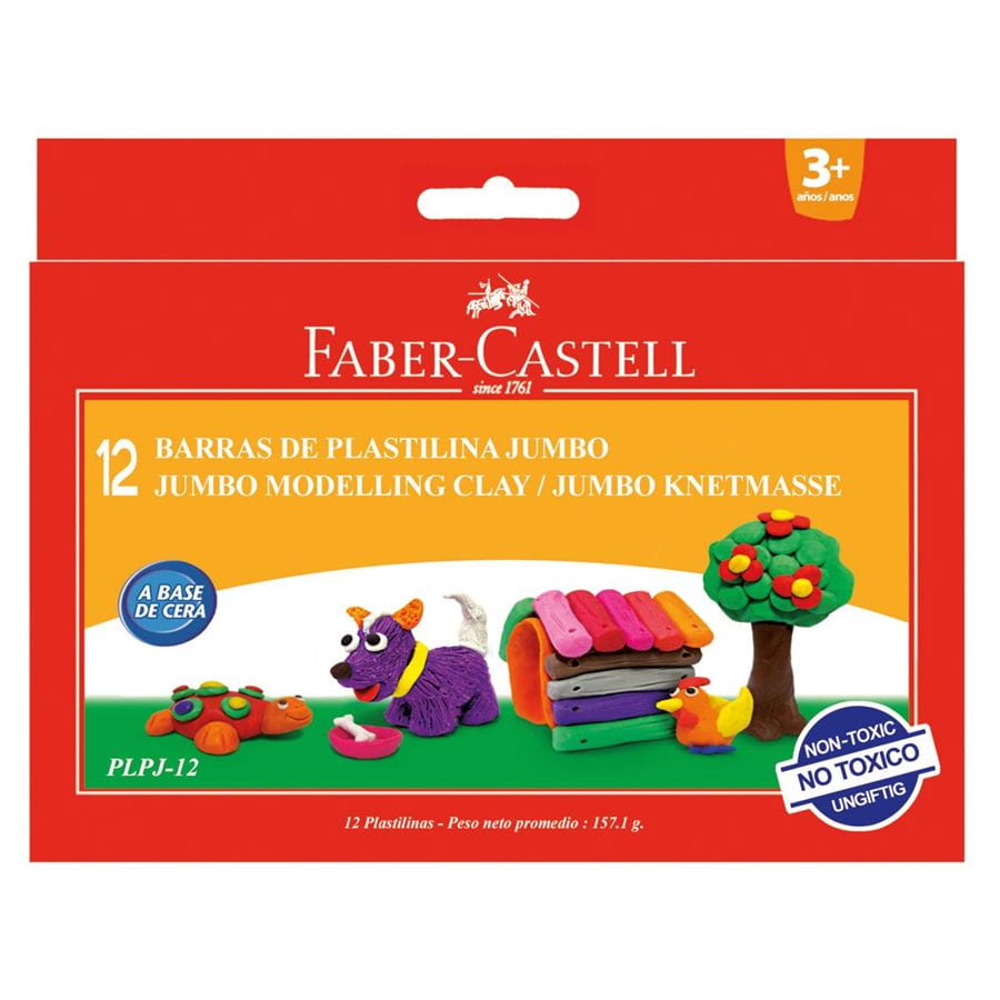 Faber-Castell - Barras de plastilina Jumbo, estuche cartón, 12 piezas