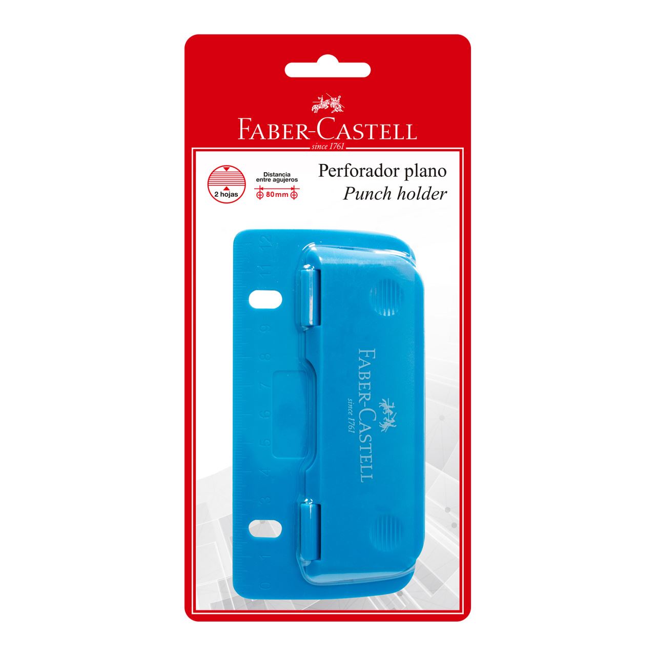 Faber-Castell - Perforador plano mini celeste blíster x1