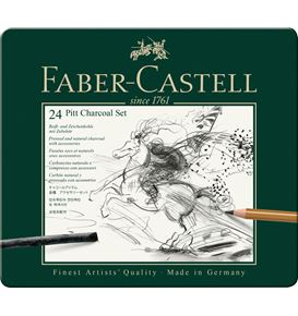 Faber-Castell - Estuche de metal con 24 piezas Pitt Carbón