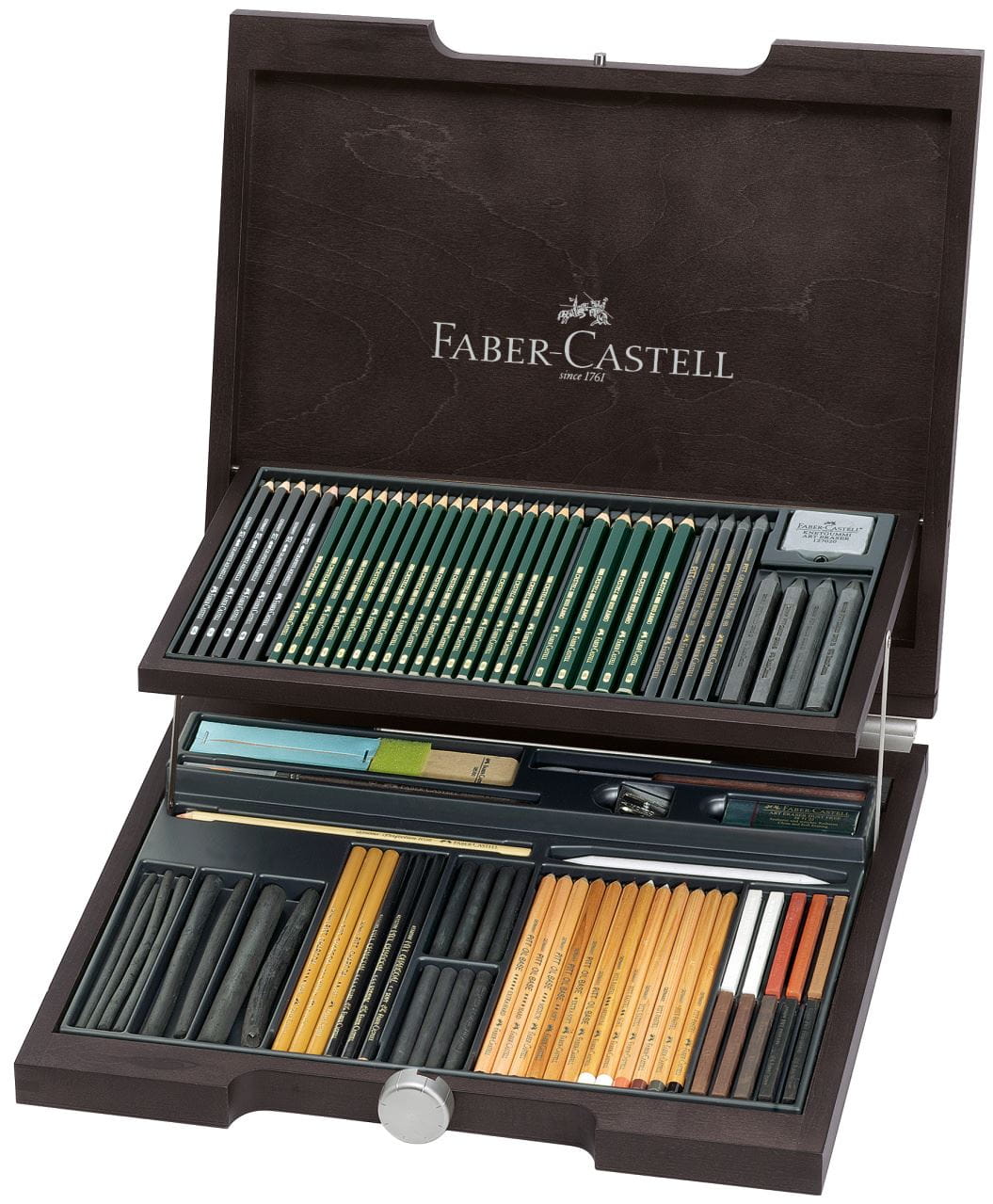 Faber-Castell - Estuche de madera Pitt Monochrome, 85 piezas