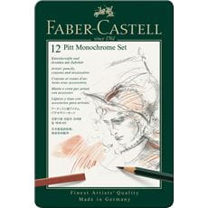 Faber-Castell - Estuche de metal con 12 piezas Pitt Monochrome
