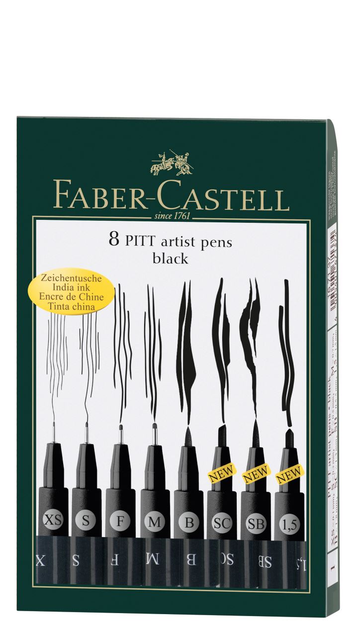 Faber-Castell - Estuche con 8 rotuladores Pitt Artist Pen, color 199 negro