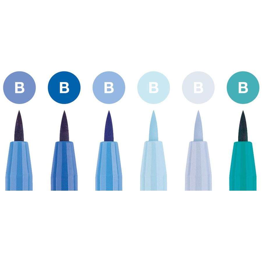 Faber-Castell - Estuche con 6 rotuladores Pitt Artist Pen Brush, azules