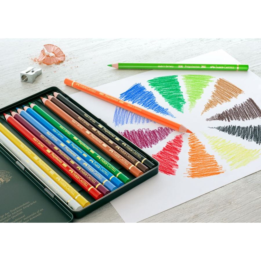 Faber-Castell - Estuche de metal con 12 lápices de color Polychromos