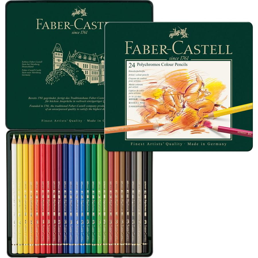 Faber-Castell - Estuche de metal con 24 lápices de color Polychromos