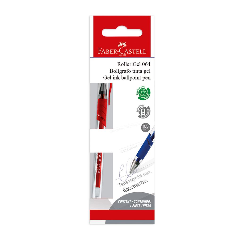 Faber-Castell - Bolígrafo Roller gel 064 co-inyec rojo blíster de cartón x1
